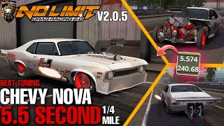 Chevy Nova Blower 55 Second Tuning Big Tire 14 Mile Full system No Limit 2 V205 [upl. by Danie]