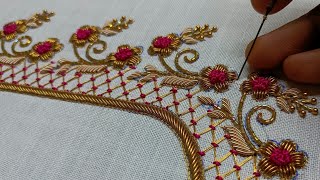 Aari work design  Zardosi work blouse designs  aariembroidery20 aariwork [upl. by Ahsinal]