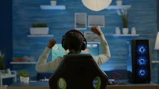 Gaming Stock Footage： Cyber gamer playing video game with new graphics winning championship 4K ｜ HD [upl. by Lareine497]