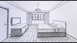 How to draw a bedroom in 1 point perspective step by step for beginners [upl. by Weight13]