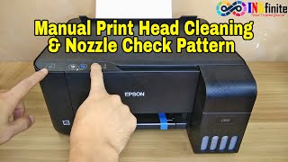 How to Perform Print Head Cleaning and Nozzle Check Pattern in Epson L3110 without using Computer [upl. by Akciret913]