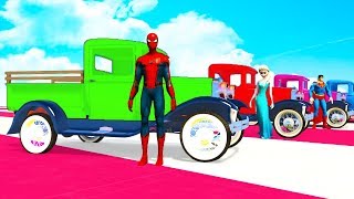 SUPERHERO FUN OLDTIMER Cars on BUS Spiderman Cartoon for kids and Children Nursery rhymes [upl. by Garret225]