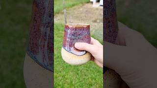 Cranberry red wheel thrown speckled stoneware stemless wine glass ceramic wine pottery artshorts [upl. by Noled240]