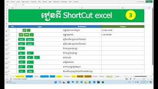 Essential Excel Shortcut រៀនshortcutរបស់excel Part3  rean khmer excel [upl. by Puritan547]