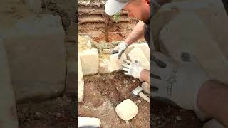 Hand shaping sandstone to create the perfect wall stonewalling stonemason canberra [upl. by Vere]