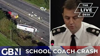 School coach crash Girl 14 and driver confirmed dead after school bus overturned on M53 [upl. by Nhaj]