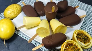 😋Helados CREMOSOS de MARACUYA con Cobertura de CHOCOLATE  paletas de maracuyá cubierta de chocolate [upl. by Milford]