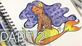 ♡ Tatted Mermaid PART 2  Coloring with Copics ♡ [upl. by Catton]