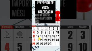 CALENDÁRIO FEVEREIRO DE 2024 COM FERIADO DE CARNVAL E LUAS 2024 CARNAVAL2024 LUAS FEVEREIRO [upl. by Anilok]