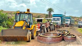 JCB 3dx loading Mud in TATA Tippers Tractors  Swaraj 855 Fe  New Holland 3630 4x4 Tractor [upl. by Hanikahs]