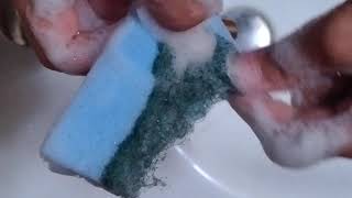 Sponge ASMR Picking scour off of a soapy used kitchen sponge 💙 [upl. by Rhodia]