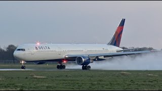 4K VERY RARE Delta B767400 N830MH Landing and Takeoff at Groningen Airport Eelde [upl. by Ebbie]