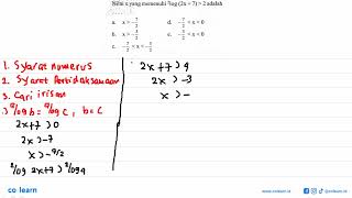Nilai x yang memenuhi 2log2x7 2 adalah [upl. by Bendicty]