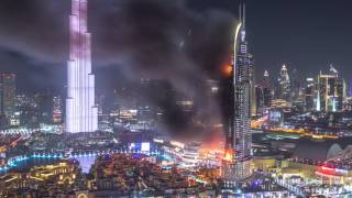 New Year with Huge Fire at The Address Downtown Dubai Luxury Hotel timelapse [upl. by Branden86]