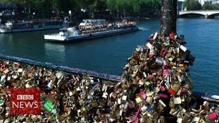 Lovelocks collapse Paris bridge rail  BBC News [upl. by Erreip421]