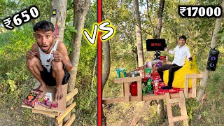 Overnight Survival Challenge  Low Budget Tree House Survival Challenge ₹650 VS ₹17000 [upl. by Aikar807]