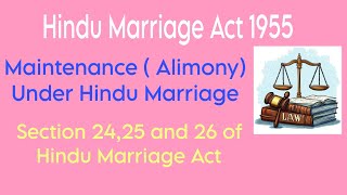 Hindu Marriage Act 1955 II Maintenance Alimony  Under Hindu Law II Section 2425 and 26 II [upl. by Mallorie]