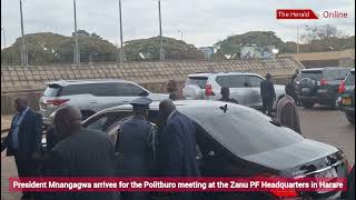 President Mnangagwa arrives for the Politburo meeting at the Zanu PF Headquarters in Harare [upl. by Okram315]