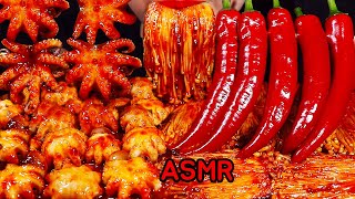 ASMR ऑक्टोपस मशरूम JAMUR ENOKI WEBFOOT OCTOPUS RECIPE SPICY ENOKI MUSHROOMS SPICY CHILLI [upl. by Dhu]