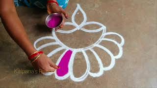 Diwali special 5 flowers velakku padi kollam pandaga design muggulu easy rangoli [upl. by Boylston]