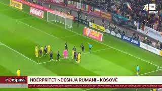 Përleshje në fushë e thirrje kundër shqiptarëve në tribina  Ndërpritet ndeshja RumaniKosovë [upl. by Ayiram]