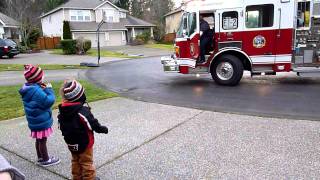 Fire truck surprises Will for 4th Birthday [upl. by Aihsiym459]