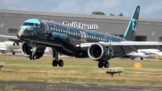 Farnborough Airshow 2024 Awesome short landing Embraer E195 display Stops in under 15 seconds [upl. by Mahgem]