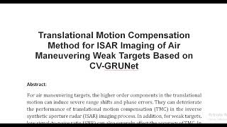 Translational Motion Compensation Method for ISAR Imaging of Air Maneuvering Weak Targets Based on C [upl. by Cowey]