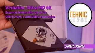 Unboxing Verbatim Ultra HD 4K External Slimline Bluray writer USB 32 Gen 1 with USBC connection [upl. by Anitsud]