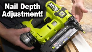 How to Adjust Nail Depth Ryobi 18 Gauge Cordless Brad Nailer [upl. by Anaxor]