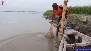 Net Fishing At The River With Beautiful Natural Net Fishing in The Village Rivers [upl. by Francyne]