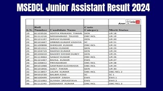 MSEDCL Junior Assistant Result 2024  Cut Off Marks Merit List [upl. by Ainotahs]