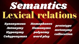 LEXICAL RELATION IN SEMANTICS SynonymyAntonymy HyponymyPrototypeHomophones etclearnwithme15 [upl. by Robinia]