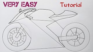 Motorcycle drawing easily  bike drawing tutorial  Step by step for Beginners [upl. by Annitsirhc]