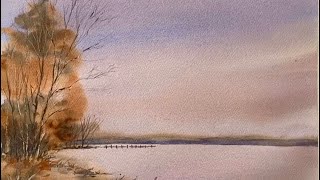 Paint A HOLIDAY CARD Beautiful EASY FROZEN LAKE Loose Watercolor Landscape Painting Watercolour demo [upl. by Neerahs41]