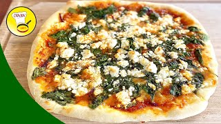 Spinat Pizza mit Feta 😋  Grundrezept Pizzateig amp Pizzasoße  Veggie Pizza  Canans Rezepte [upl. by Ennayhs841]