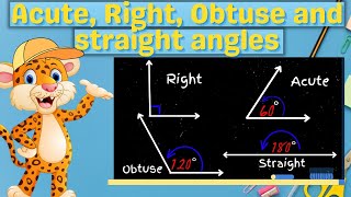 Acute Right Obtuse and Straight Angles  Learn Math [upl. by Arbma509]