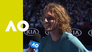 Stefanos Tsitsipas oncourt interview QF  Austalian Open 2019 [upl. by Humpage]