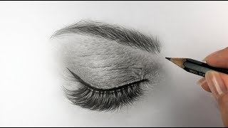 TIMELAPSE  Drawing Hyper Realistic Closed Eye [upl. by Nirehtac455]