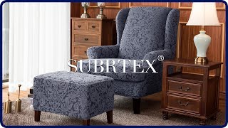 How to install 2Pieces Spandex Jacquard Damask Elastic Wingback Chair Cover by Subrtex [upl. by Allix]