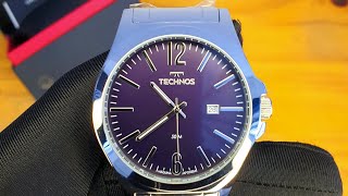 Relógio Technos Steel prata 43mm fundo roxo 2115LAY1A [upl. by Ahseirej]