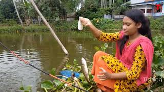 Beautiful Girl Hook Fishing Adventure in Village Pond [upl. by Enrev852]