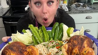 ASMR MUKBANG ตำถั่ว  American girl EATING SPICY Southeast Asian Long Bean Salad Noodles Chicken [upl. by Masha349]