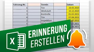 Benachrichtigung oder Erinnerung in Excel erstellen  TerminÜberwachung per Formatierung [upl. by Blanding134]