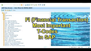 Most Important SAP FI Transaction Codes  SAP FI TCODES  SAP FICO TCODES [upl. by Loredana]