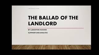 THE BALLAD OF THE LANDLORD POEM BY LANGSTON HUGHES SUMMARY AND ANALYSIS [upl. by Aeneus]