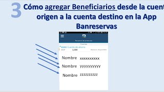 Cómo agregar Beneficiarios desde la cuenta origen a la cuenta destino en la App Banreservas [upl. by Rekab]