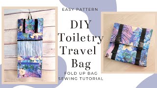 DIY Toiletry Travel Bag  How to sew fold up makeup pouch [upl. by Daas]