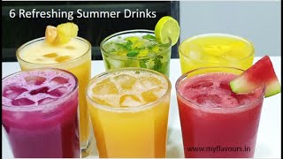 6 Refreshing Summer Drinks  6 Easy Fruit juice Recipes  Fruit Juice  Summer Drinks by myflavours [upl. by Langsdon]