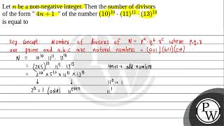 Let \n\ be a nonnegative integer Then the number of divisors of the form quot \4 n1\ quot [upl. by Ybur]